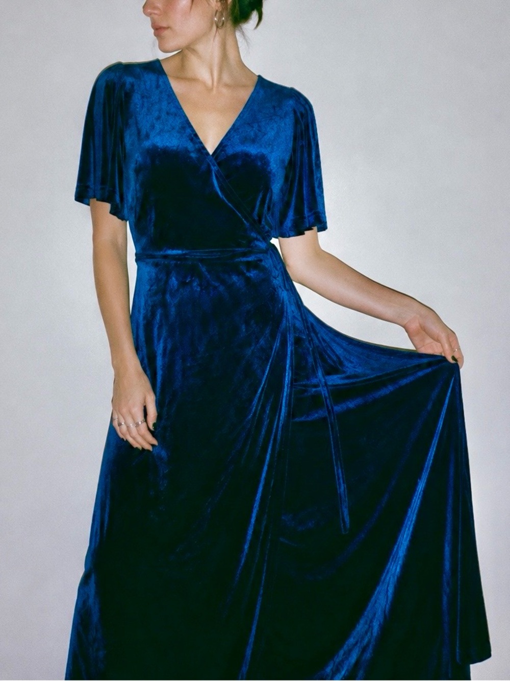 Sapphire Blue Velvet Wrap Maxi Dress